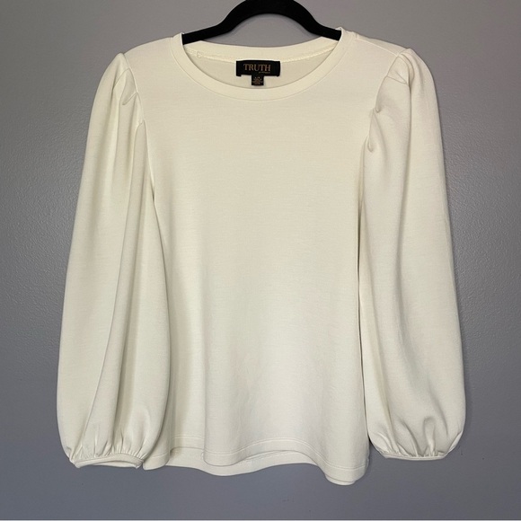 Truth by Republic | Cream puff sleeve top 3/4 sleeve modal blend blouse sz L - Picture 1 of 11